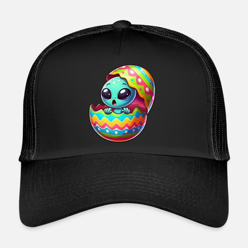 Buntes Alien-Osterei Schlüpf-Design - Trucker Cap - Schwarz/Schwarz