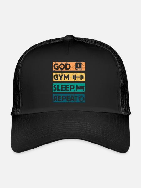 God Gym Sleep - Christian Faith Bible Workout - Trucker Cap - black/black - Front