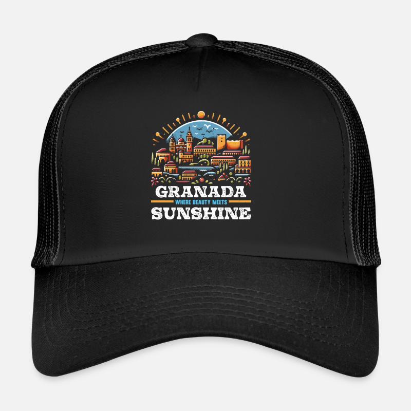 Granada Spanien Reisen Urlaub Granada Skyline - Trucker Cap - Schwarz/Schwarz