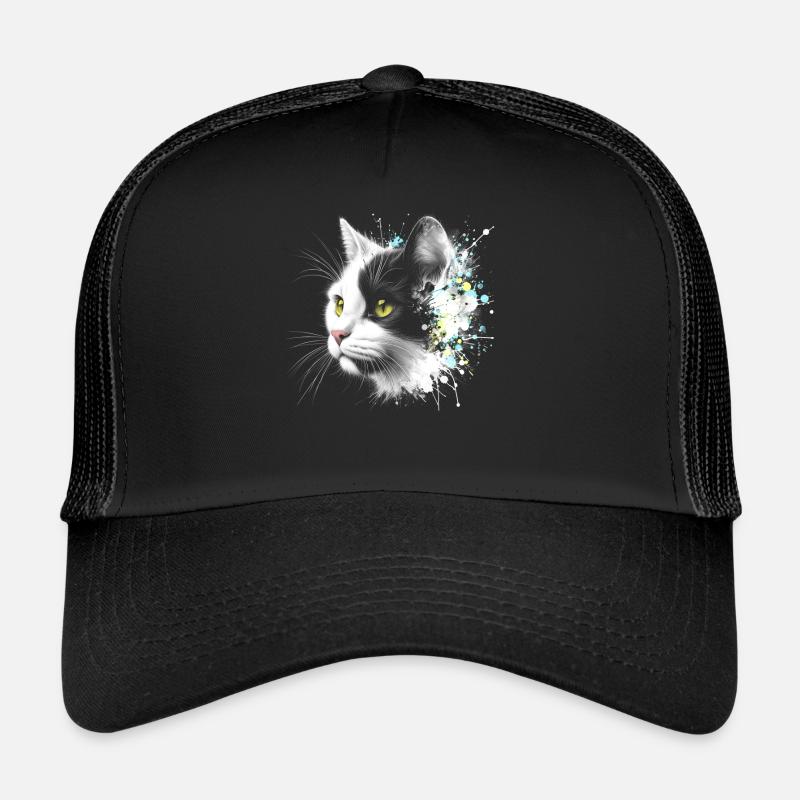 Cooler Katzenkopf mit bunten Farbspritzern Trucker Cap