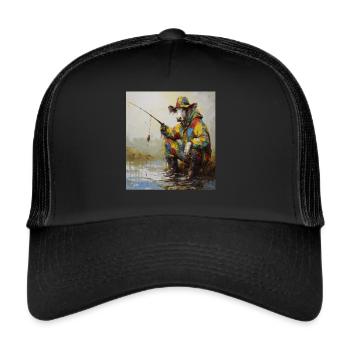 Funny Fishing Fishing Fishing Fisherman Angler Cow - Trucker Cap - black/black - Front