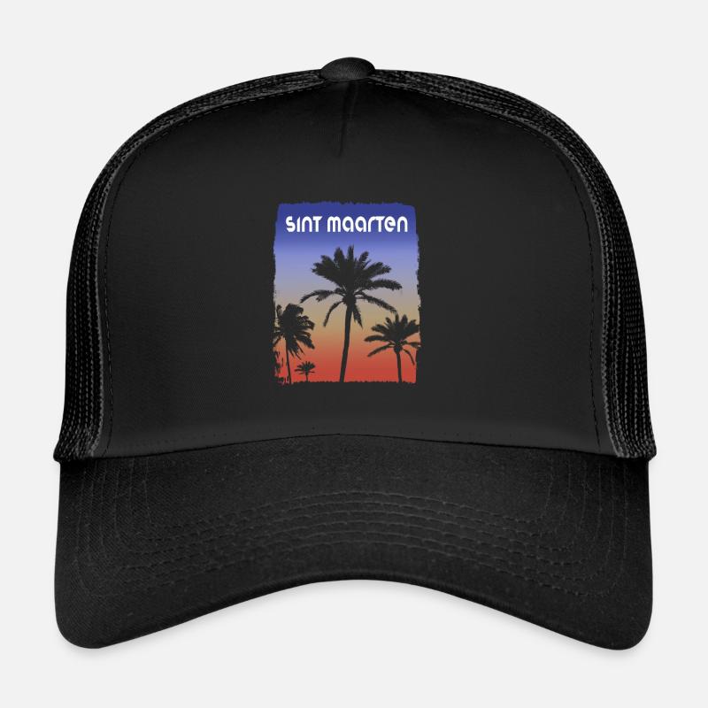 Sint Maarten Coucher de soleil vacances Souvenir Palm Tree Casquette trucker 