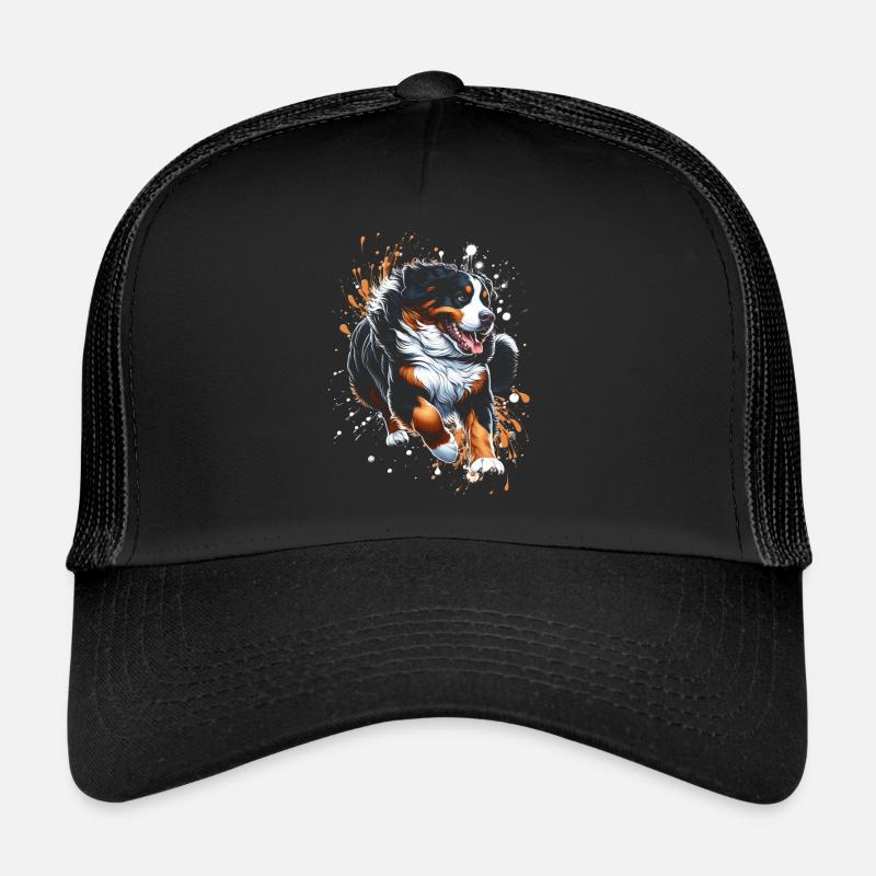 Berner Sennenhund mit coolen Farbspritzer - Trucker Cap - Schwarz/Schwarz