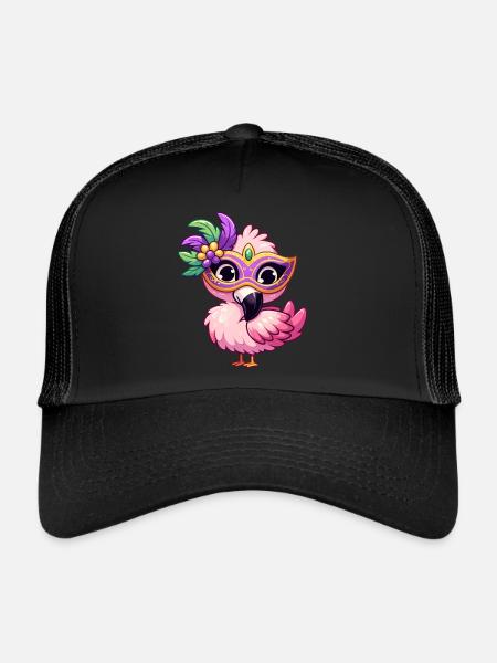 Mardi Gras Comic Flamingo - Casquette trucker  - noir/noir - Devant
