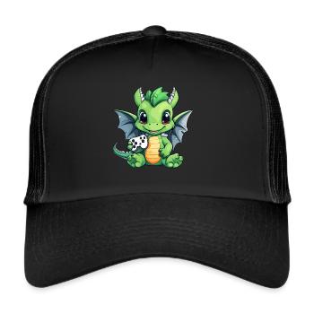 Cute Dragon Gamer Gaming Dragon Lover - Trucker Cap - black/black - Front