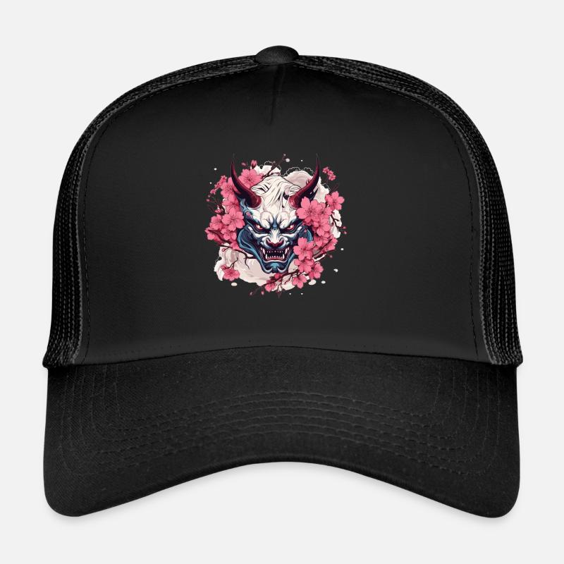 Japanischer Hannya Dämon Samurai Warrior Oni Maske - Trucker Cap - Schwarz/Schwarz