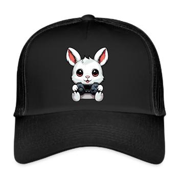 Cute Rabbit Player Gaming Bunny Lover - Trucker Cap - black/black - Front