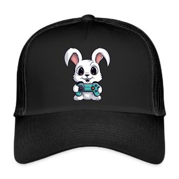 Cute Rabbit Player Gaming Bunny Lover - Trucker Cap - black/black - Front