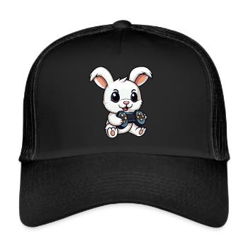 Cute Rabbit Player Gaming Bunny Lover - Trucker Cap - black/black - Front