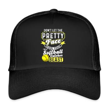 Catcher Softball Lover Bat Ball - Trucker Cap - black/black - Front