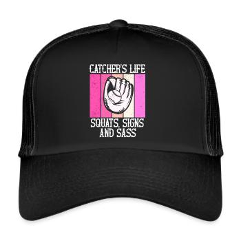 Catcher Softball Lover Bat Ball - Trucker Cap - black/black - Front