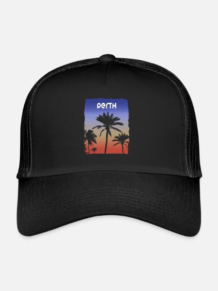 Perth Australie coucher de soleil vacances Souvenir palmier - Casquette trucker  - noir/noir - Devant