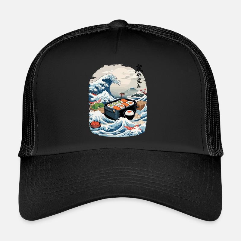 Sushi japonais Ukiyo-E Art Design esthétique - Casquette trucker  - noir/noir