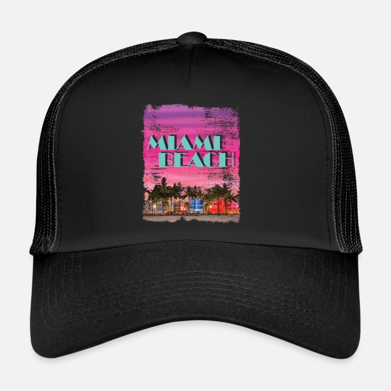 Miami Beach 80er Retro Vaporwave - Trucker Cap - Schwarz/Schwarz
