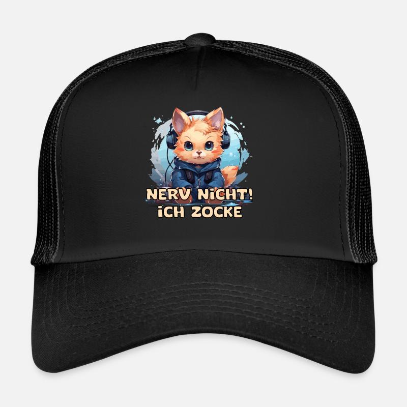 Lustige Katze mit Kopfhörer beim Zocken mit Spruch Trucker Cap