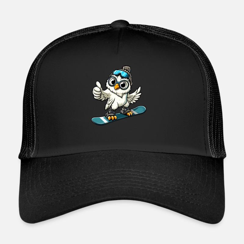 Eule Snowboarder Winterabenteuer - Trucker Cap - Schwarz/Schwarz