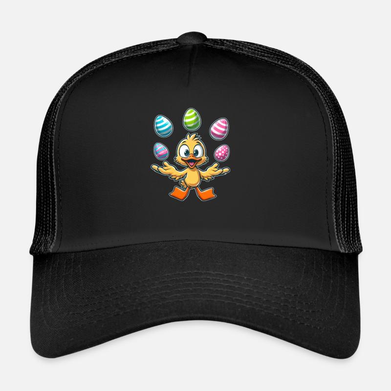 Süße Comic Ente Jongliert mit drei Ostereiern - Trucker Cap - Schwarz/Schwarz