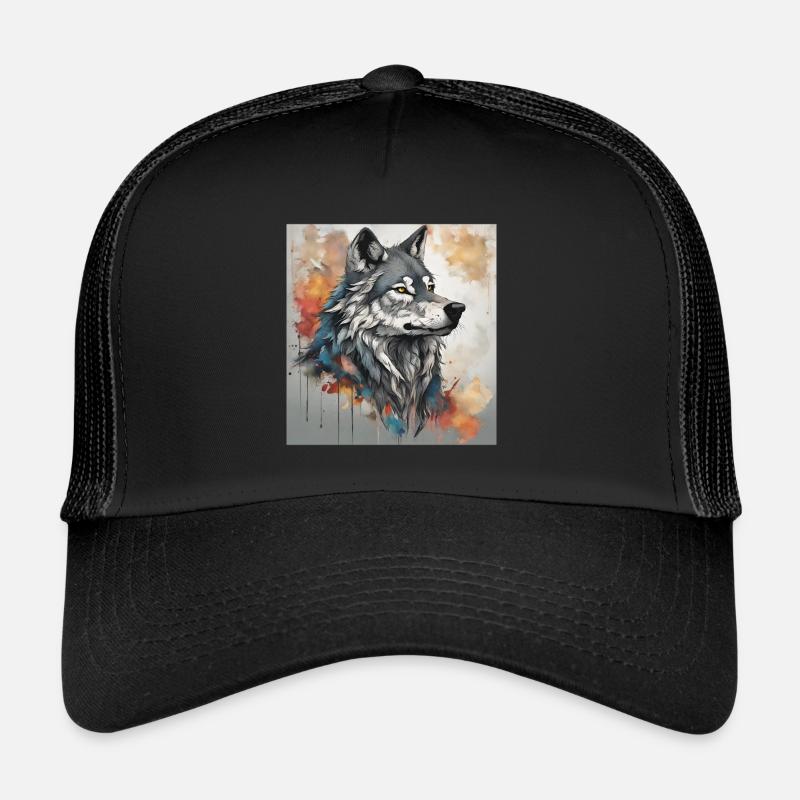 Wolf mit Farbflecken Hintergrund. Trucker Cap