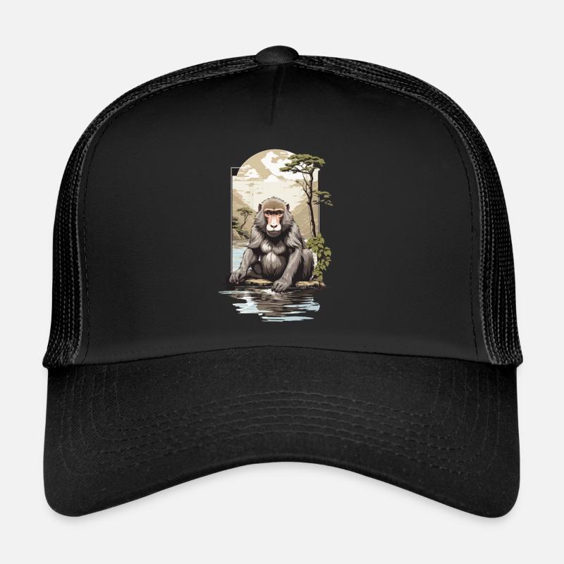 Asian Monkey Nature Aesthetic Monkey Design Trucker Cap