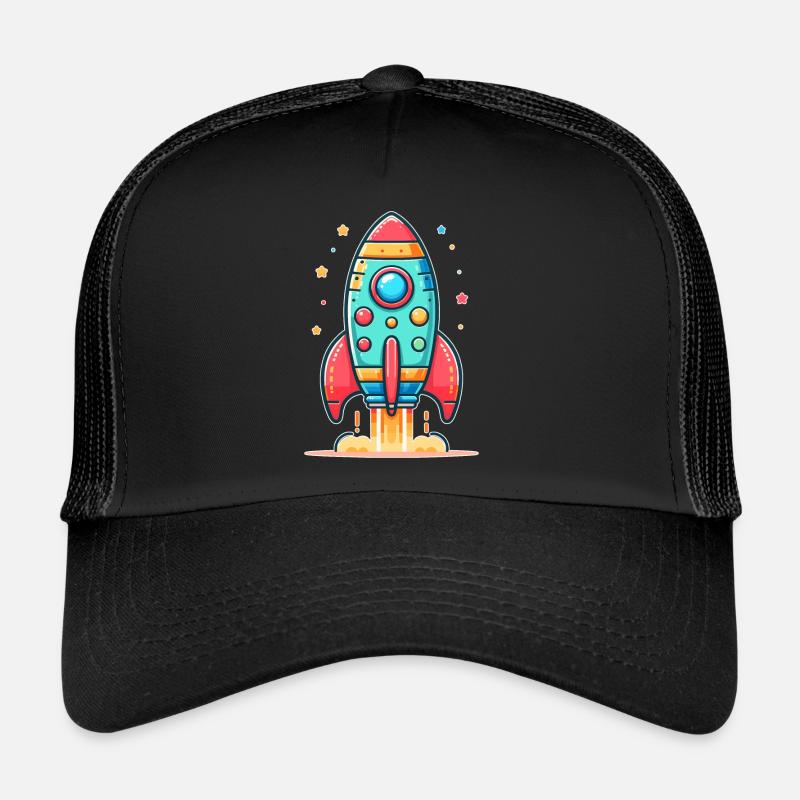 childishly designed rocket - Trucker Cap - black/black