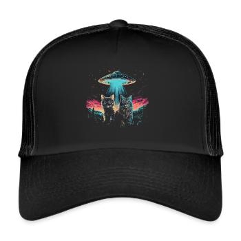 UFO Katzen | Sci-Fi Natur für Katzenliebhaber - Trucker Cap - Schwarz/Schwarz - Vorne