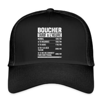 Boucher tarif à l'heure idée cadeau humour - Casquette trucker  - noir/noir - Devant