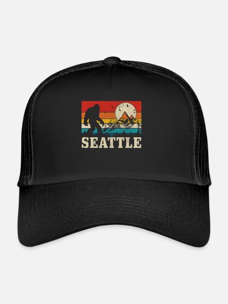 Seattle Washington Souvenir Gift - Trucker Cap - black/black - Front