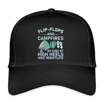 Camping Flip Flops Camper Natur Outdoor - Trucker Cap - Schwarz/Schwarz - Vorne