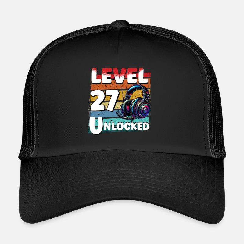 Gaming Geburtstag Level 27 freigeschaltet Zocker - Trucker Cap - Schwarz/Schwarz