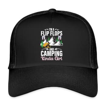 Camping Flip Flops Camper Natur Outdoor - Trucker Cap - Schwarz/Schwarz - Vorne