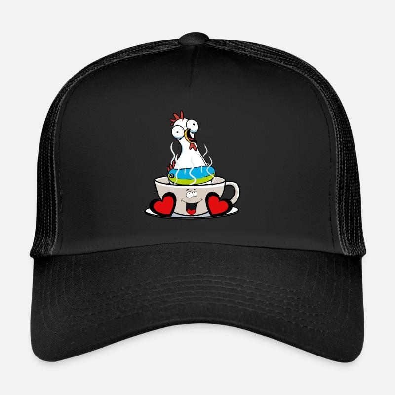 Kaffee Pause Tasse Huhn Morgenmuffel - Trucker Cap - Schwarz/Schwarz