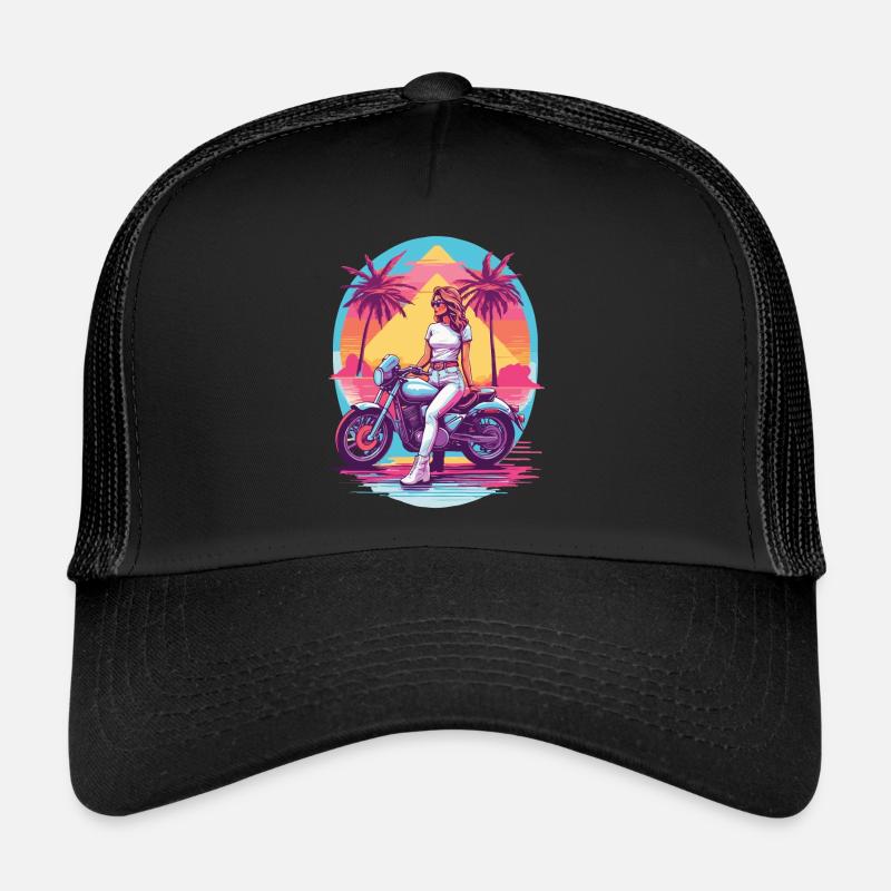 Rétro Synthwave Biker Moto Design Casquette trucker 