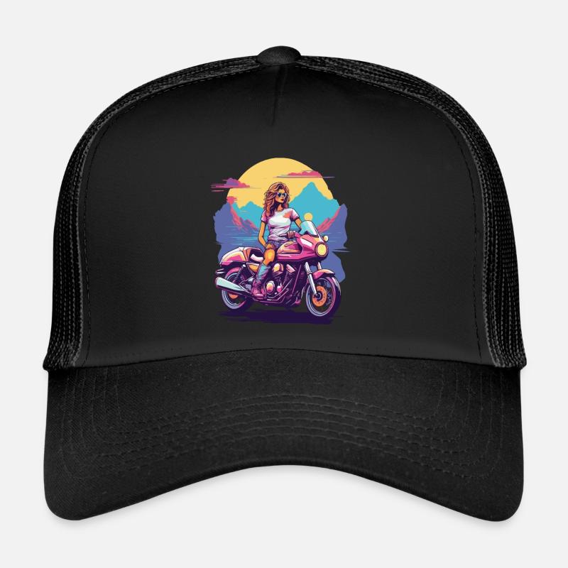 Retro Motorcycle Girl Biker Aesthetics Design Trucker Cap