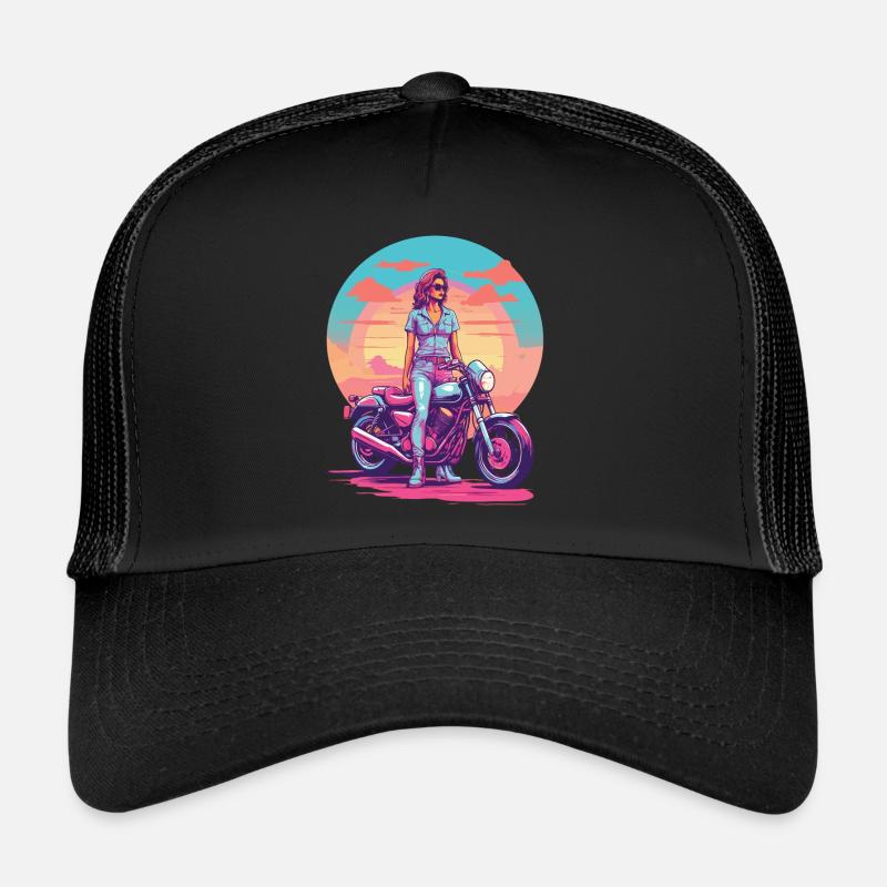 Retro Vaporwave Motorcycle Biker Style Trucker Cap