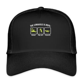 Der Kampf Ist Ein Echtes T-Rex Dinosaurier Fitness - Trucker Cap - Schwarz/Schwarz - Vorne