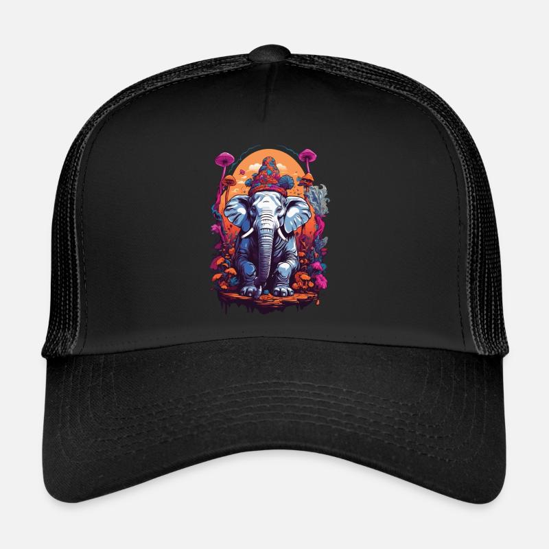 Éléphant psychédélique Art Goa Trance champignons Casquette trucker 