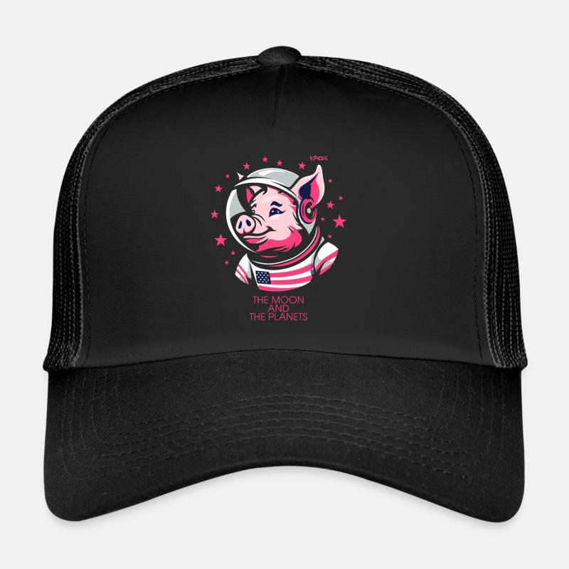 Ein Retro-Cartoon-Astronaut Schwein Trucker Cap