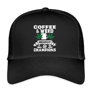 Weed Coffee Cannabis Stoner Caffeine Ganja - Trucker Cap - black/black - Front