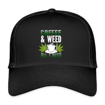 Weed Coffee Cannabis Stoner Caffeine Ganja - Trucker Cap - black/black - Front