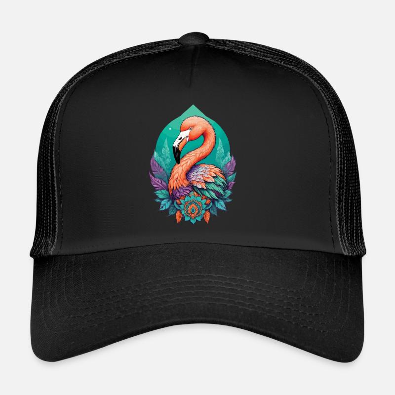 Flamant rose Dream Catcher plumes Mandala Design Casquette trucker 