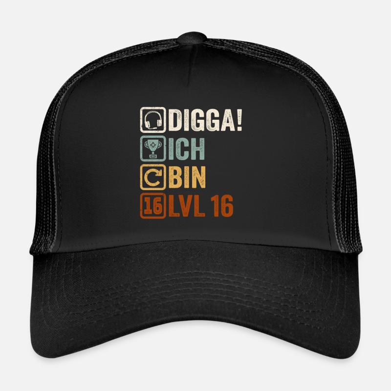 16 Geburtstag Geschenk 16. Zocker Gamer Spruch - Trucker Cap - Schwarz/Schwarz