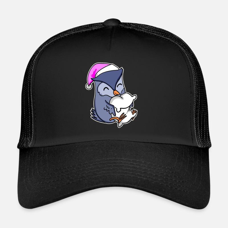 Eule Müde Ausschlafen Schlafen Mädchen - Trucker Cap - Schwarz/Schwarz