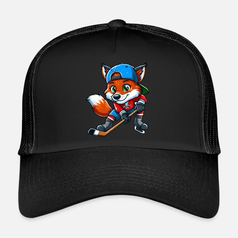 Cool Fox Ice Hockey Cartoon Comic Design Trucker Cap