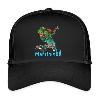 Martinique Island Tropical Flowers & Turtle - Trucker Cap - black/black - Front