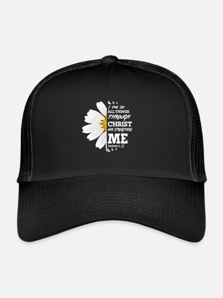 Je peux tout faire à travers la fleur de marguerite du Christ - Casquette trucker  - noir/noir - Devant