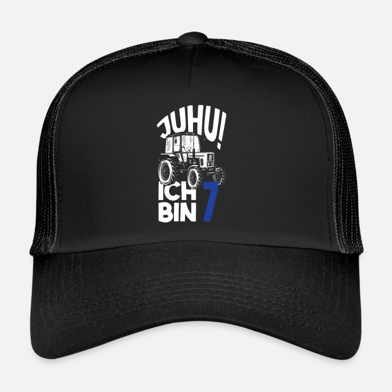 7. Geburtstag Traktor 7 Jahre Geburtstagsshirt - Trucker Cap - Schwarz/Schwarz