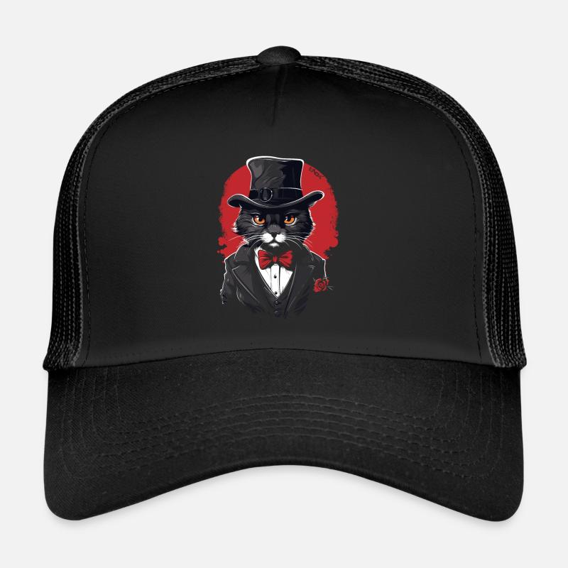 Chapeau et costume : un chat élégant avec une rose Casquette trucker 