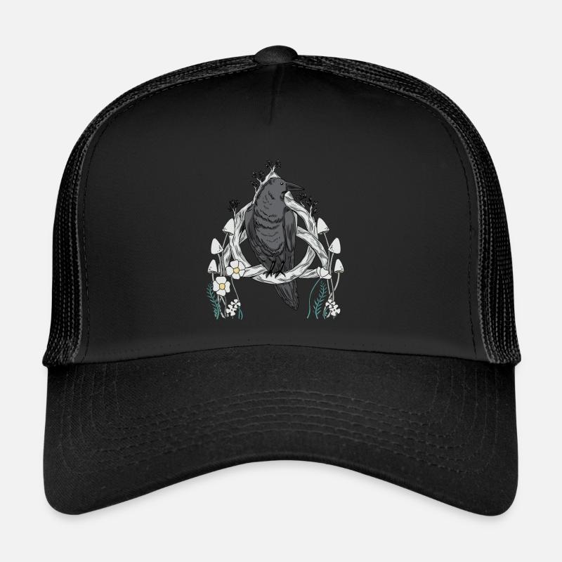 Forest Animals Bird Raven Flowers Nature Crow Dark Trucker Cap