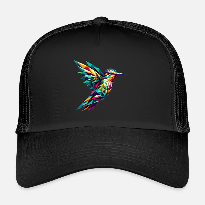 Kolibri in Polygonendarstellung - Trucker Cap - Schwarz/Schwarz