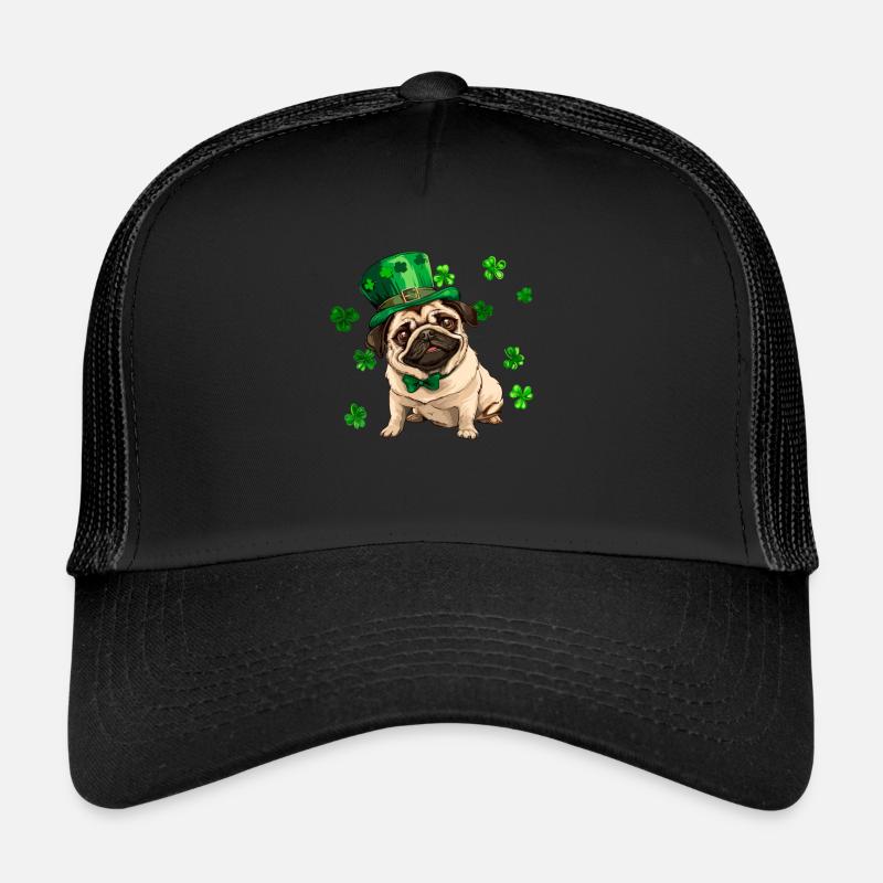 Pug dog St Patricks Day Shamrock Trucker Cap